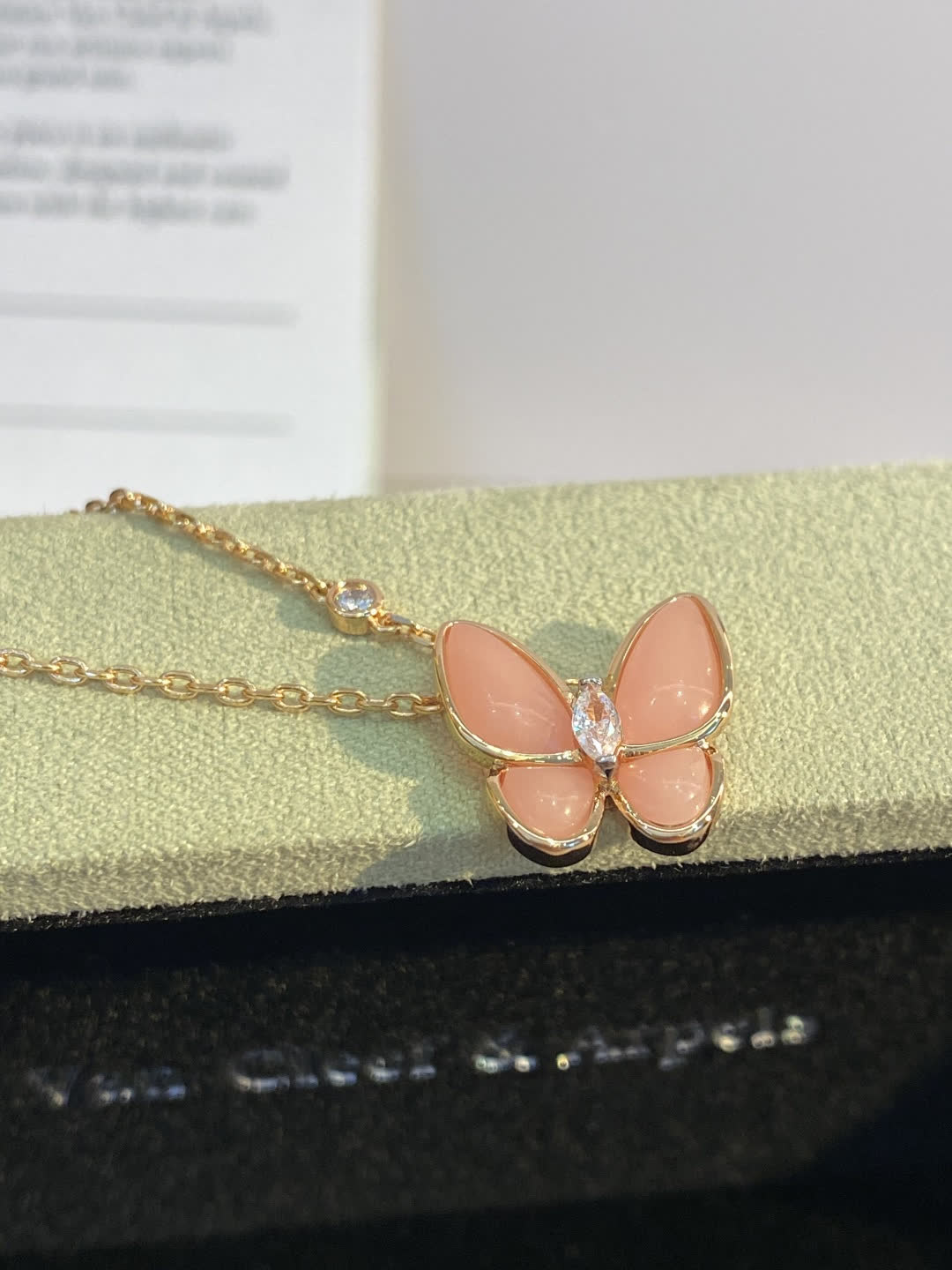 Van Cleef & Arpels Alhambra Butterfly Enamel Gold Pendant Necklace
